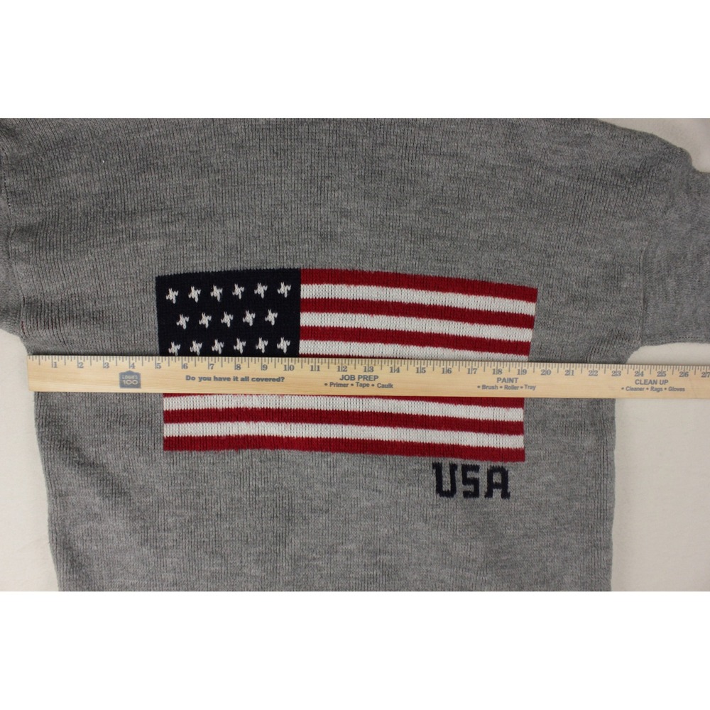 Vintage USA Flag Wool Hooded Zip Sweater Jacket Gray Patriotic Large - Picture 5 of 9